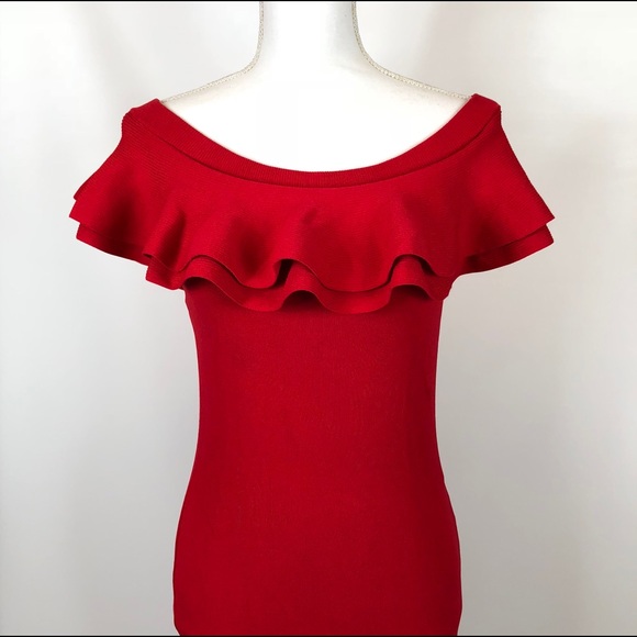 NWT John + Jenn Off Shoulder Red Sheath Dress MED - Picture 4 of 7